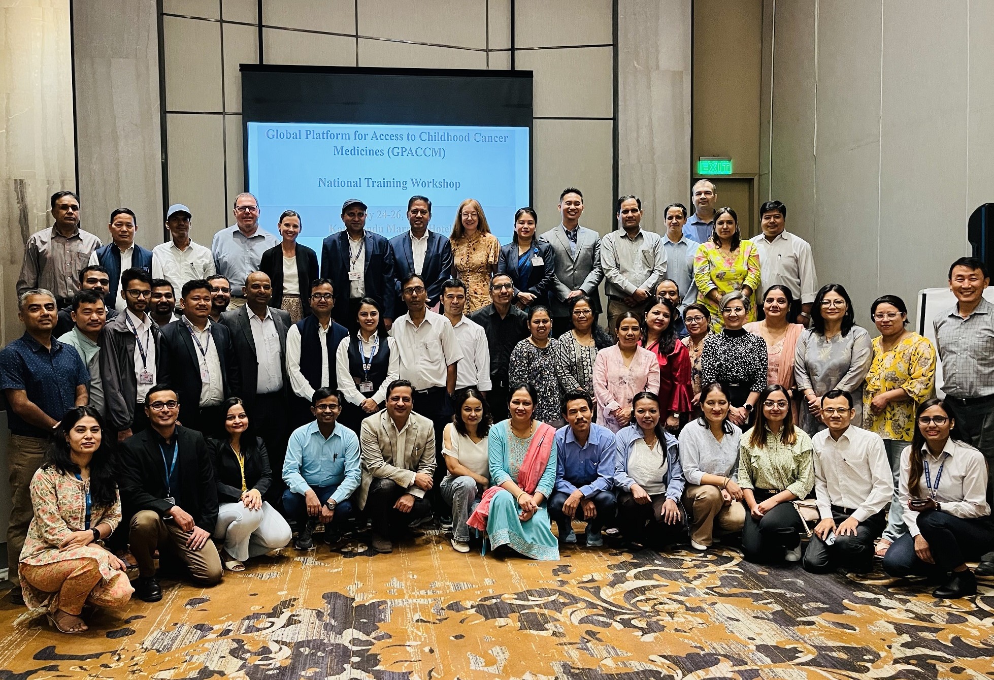 A group photo of the participants from the workshop on Global Platform for Access to Childhood Cancer Medicines (GPACCM) held in Bagmati province, Nepal