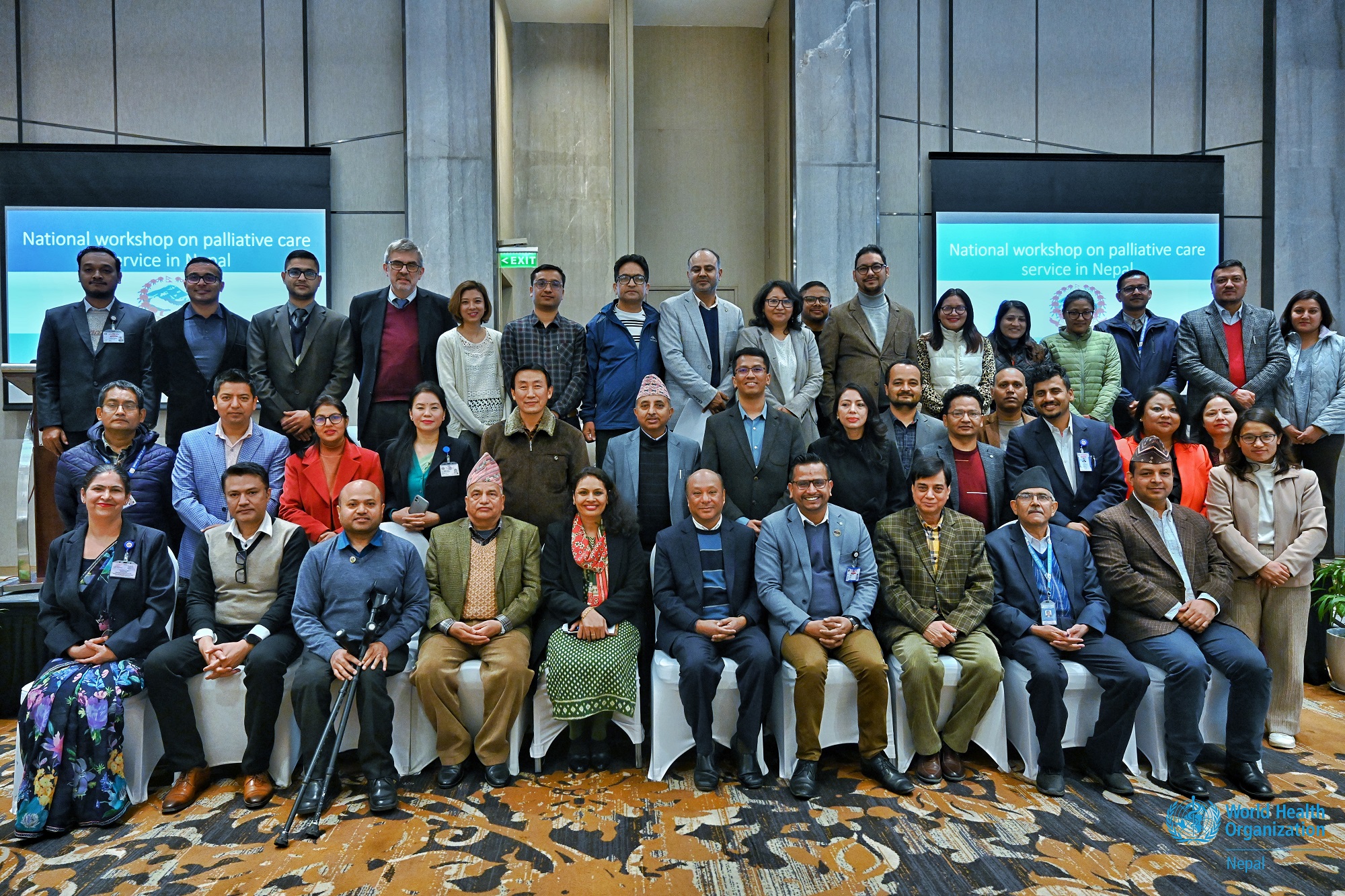 A group photo of the participants of the Workshop on Palliative Care held in Bagmati Province, Nepal