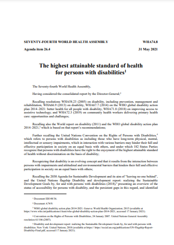 The highest attainable standard of health for persons with disabilities