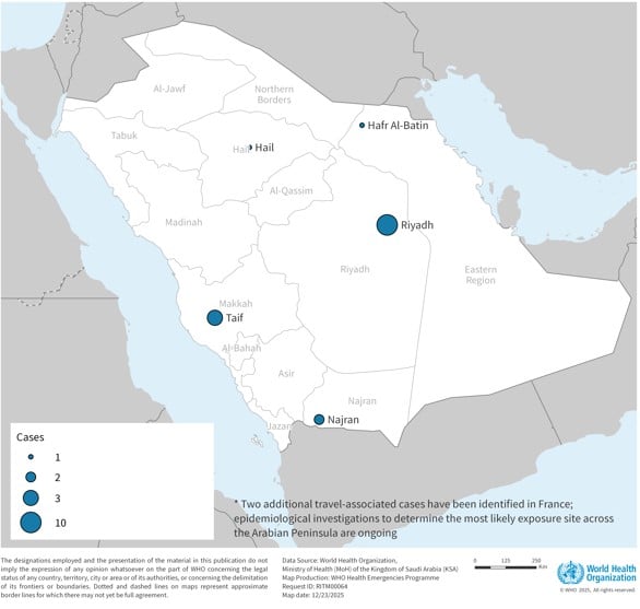 MERS-CoV Geographic distribution of cases