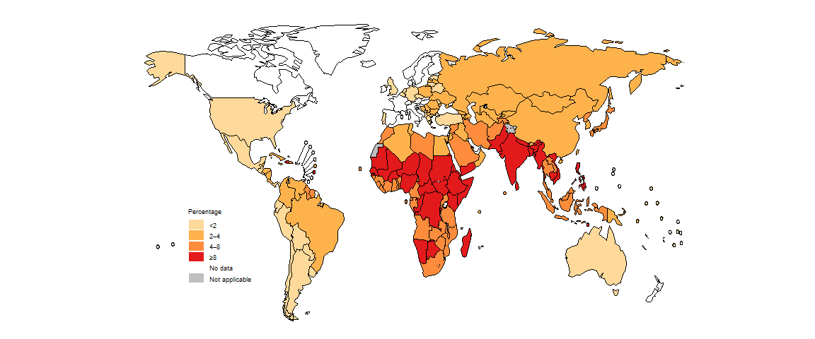 fig_5-3-3e-1 stimated percentage of people with a new episode of TB (incident cases) attributable to Undernutrition risk factors, by country, 2023