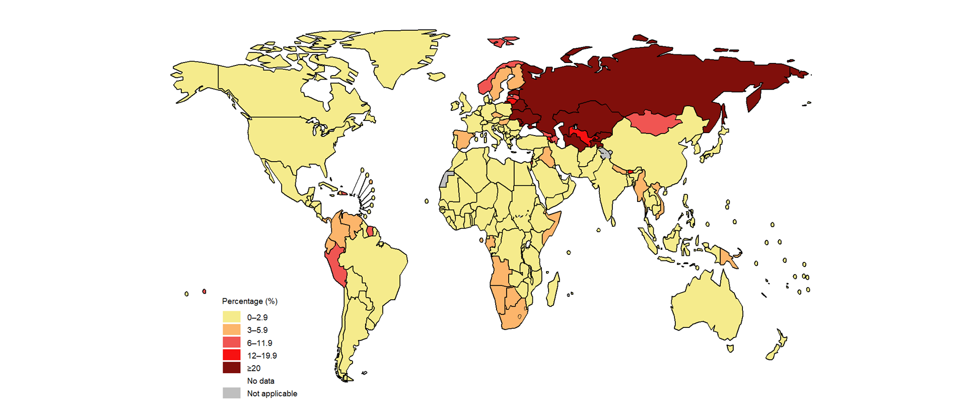 fig_1-3-06-1 Percentage of people with TB who had MDR/RR-TB, for those with no previous history of TB treatment, 2023