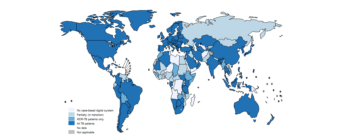 fig_2_1-11_1 Countries with national case-based digital surveillance systems for TB, 2023