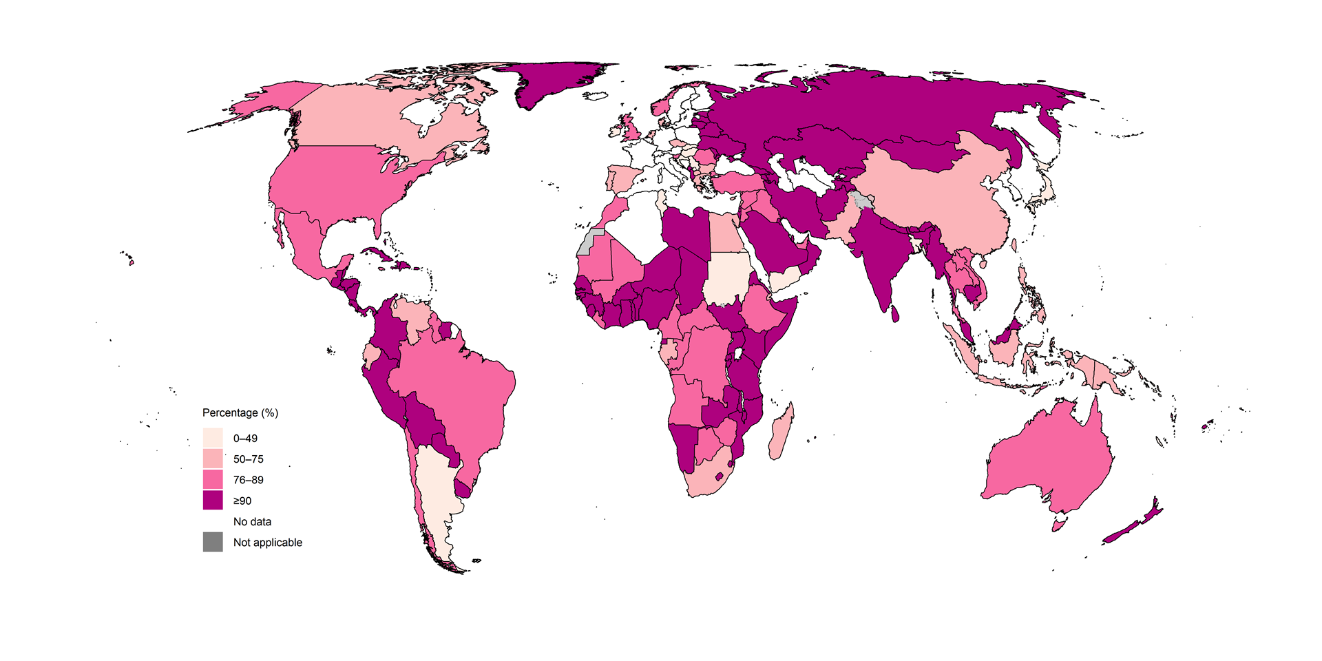 World map showing percent of TB cases with known HIV status