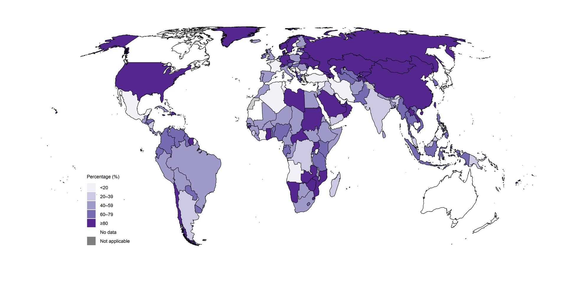 World map showing percent of TB cases tested with rapid diagnostics