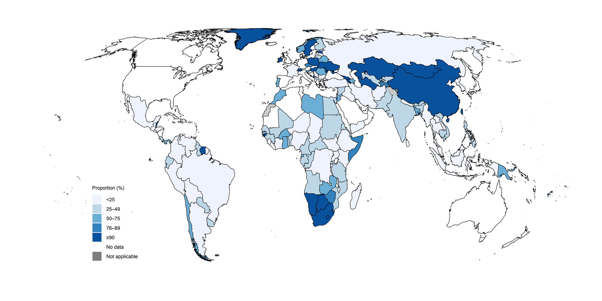 World map showing proportion of diagnostic sites with WRDs
