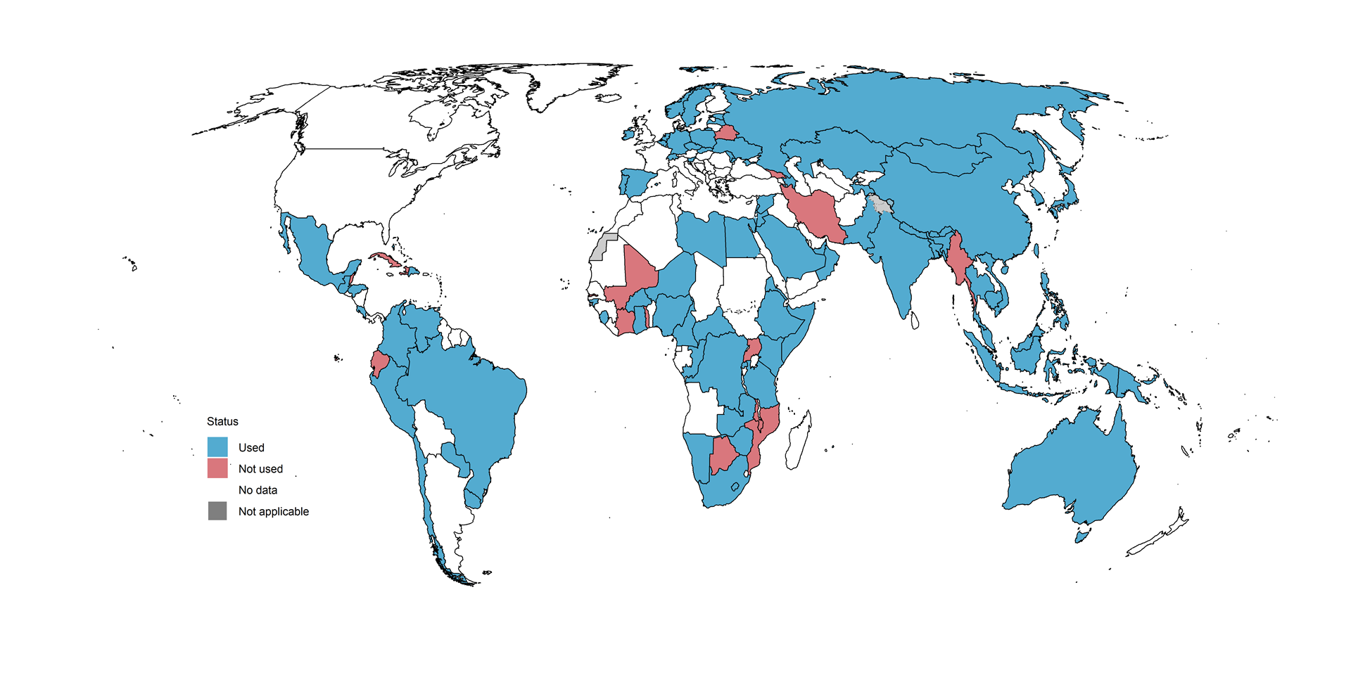 Map showing countries using rifampicin for TB preventive treatment