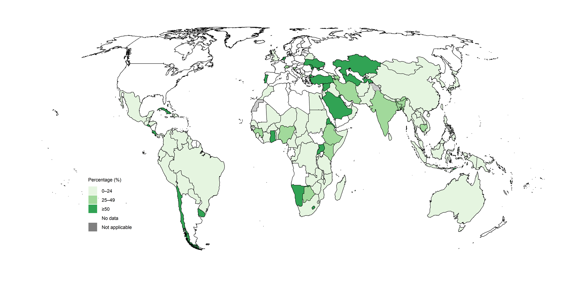 Map showing estimated percentage of household contacts given TB preventive treatment