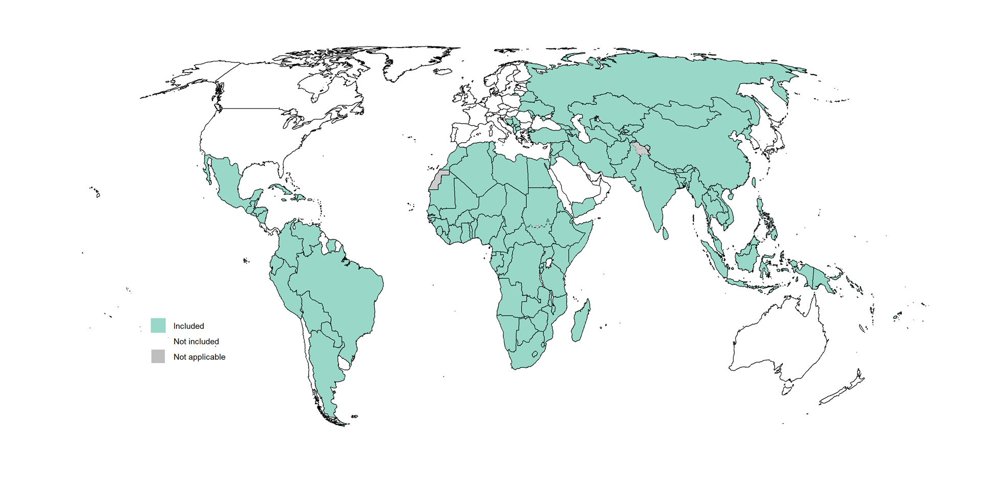 Map of countries included in the analysis of TB financing
