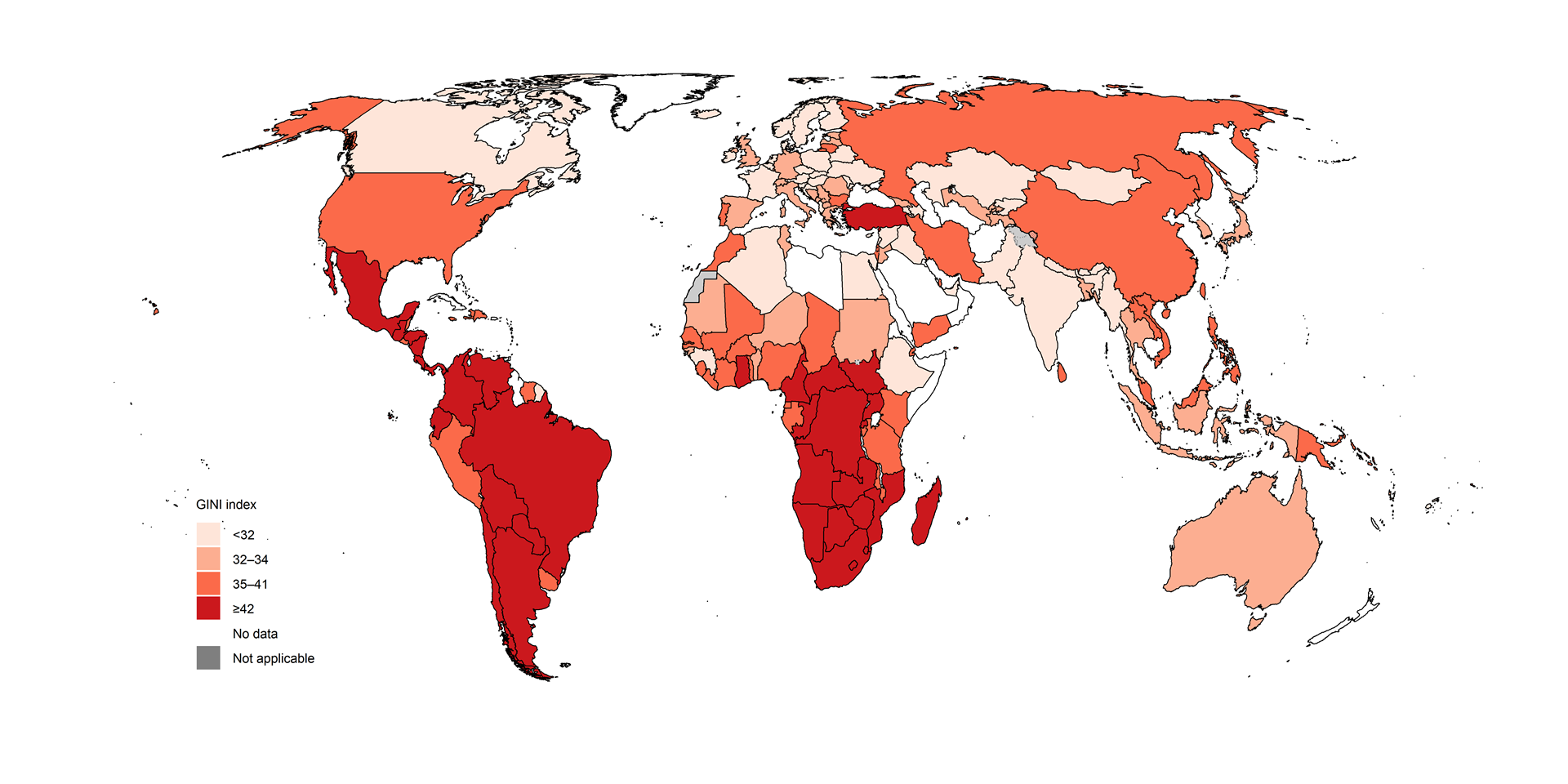 Map showing income inequality (GINI Index)