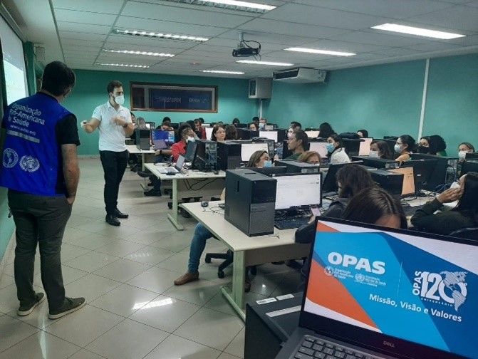 Sessões de treinamento sobre o Go.Data para profissionais de saúde de vários estados do Brasil para apoiar a resposta a surtos e emergências em saúde