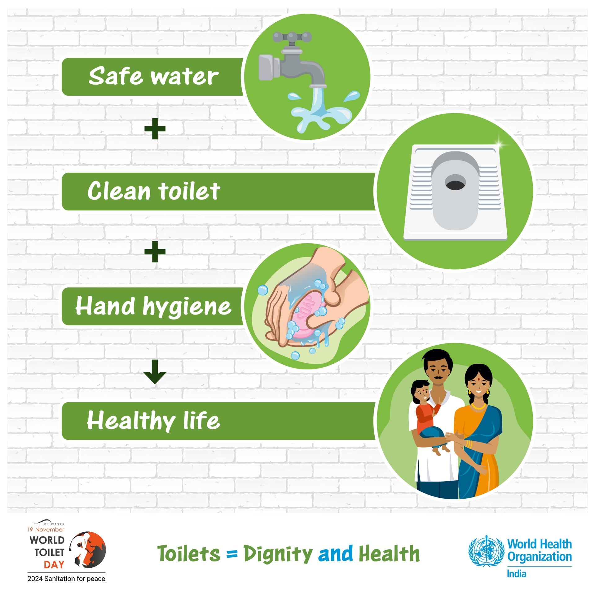 illustration showing safe water clean toilet hand hygiene healthy life