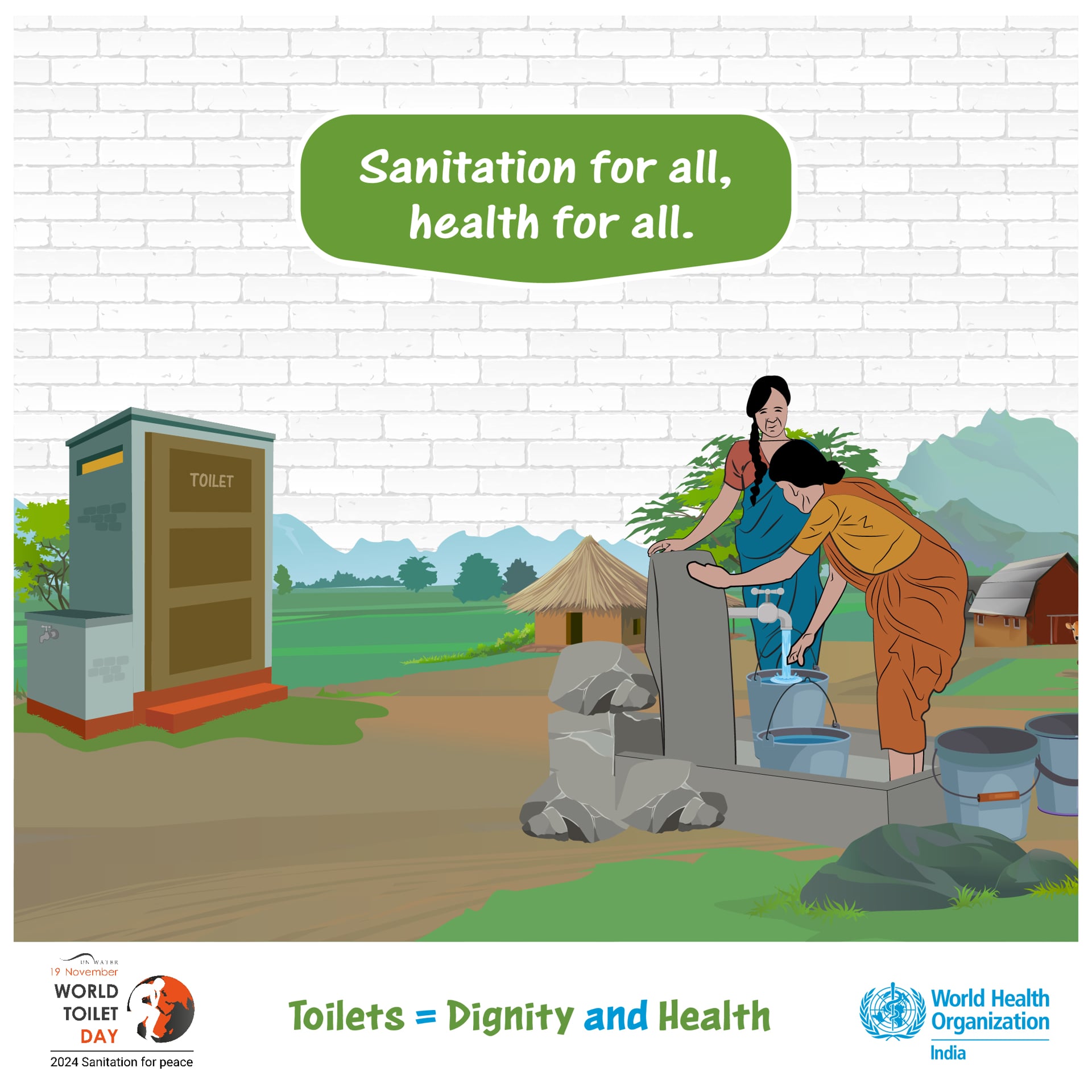 illustration showing sanitation for all health for all