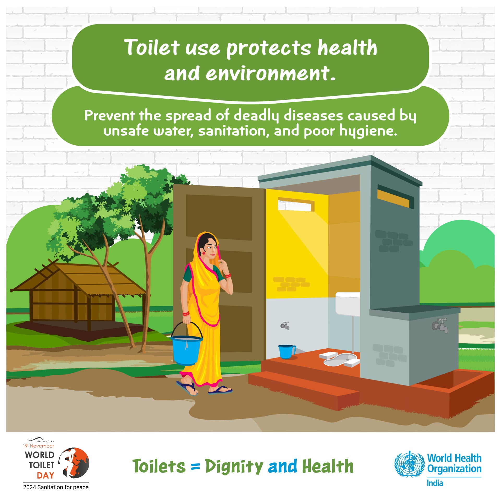 illustration showing toilet use protects health and environment