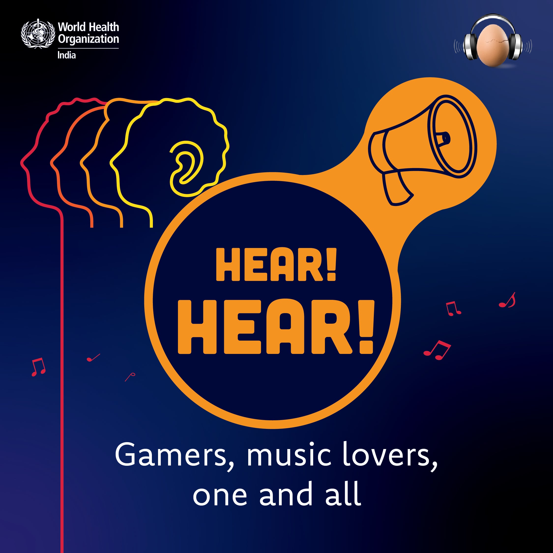 a poster with text hear gamers, music lovers, one and all