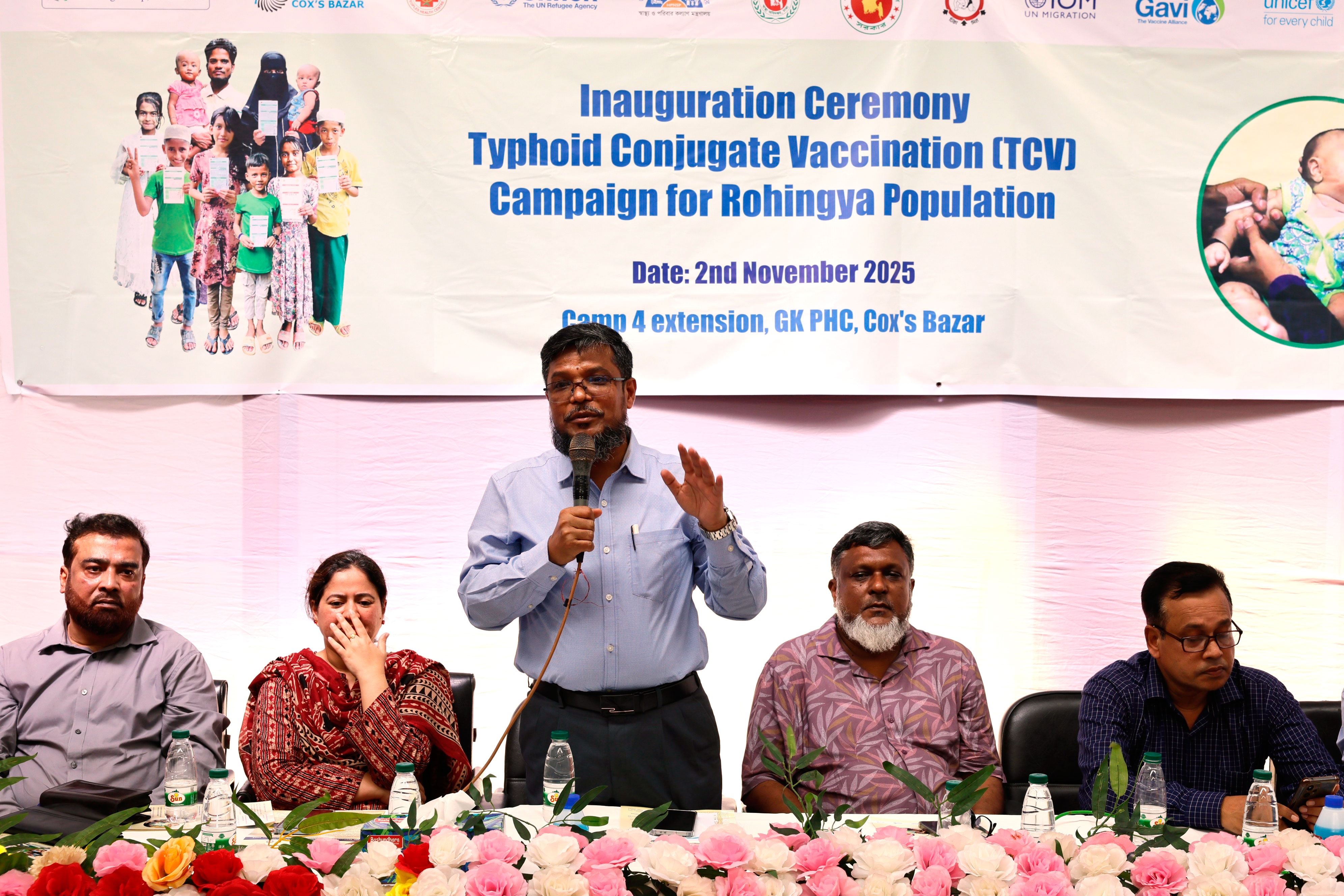 Dr Mohammadul Hoque, Civil Surgeon of Coxs Bazar addresses officials and partners at the launch of the typhoid vaccination campaign