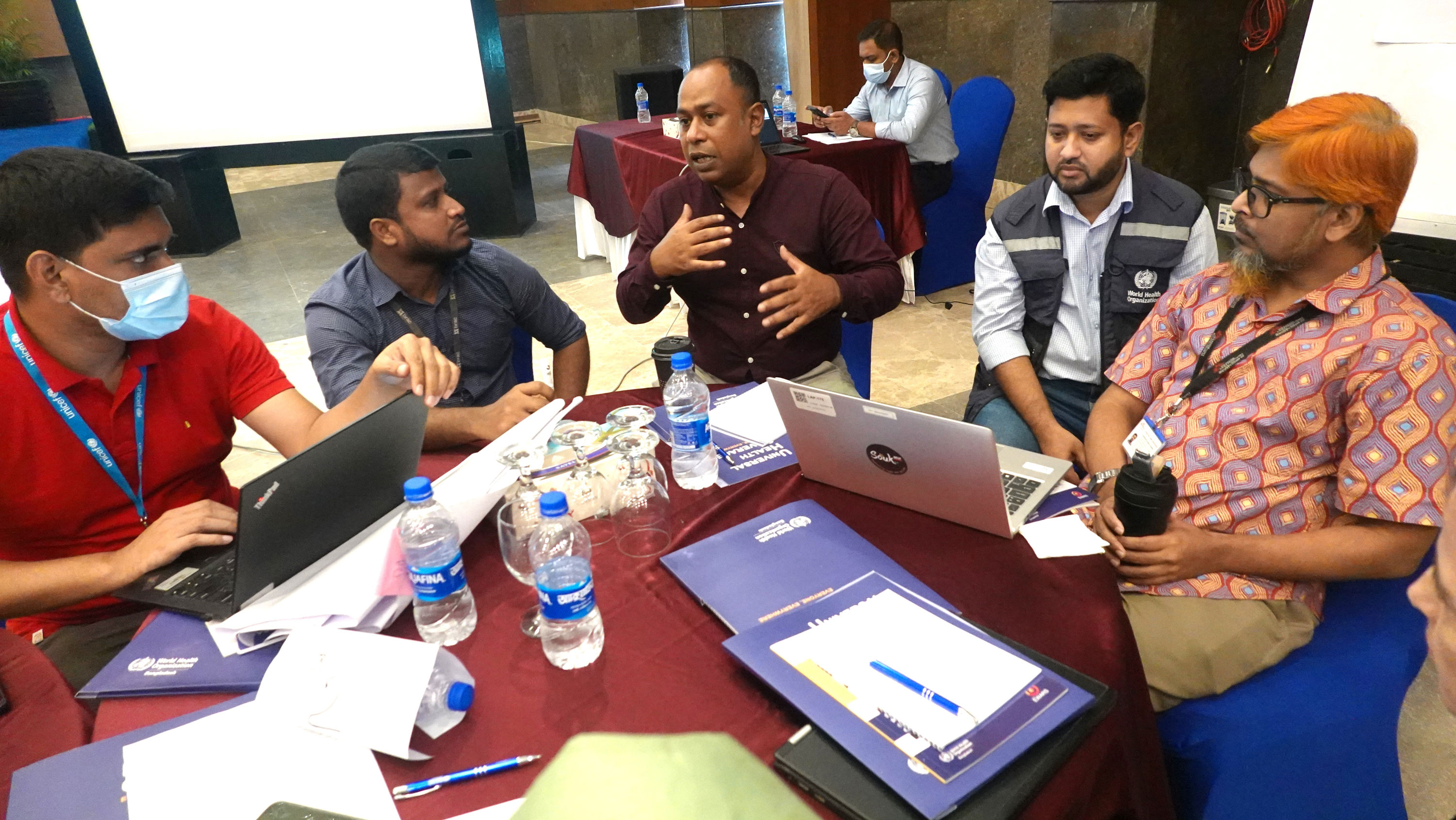 Participants engage in group discussions during the Intra-Action Review workshop on strengthening disease surveillance and response in Cox’s Bazar, Bangladesh.