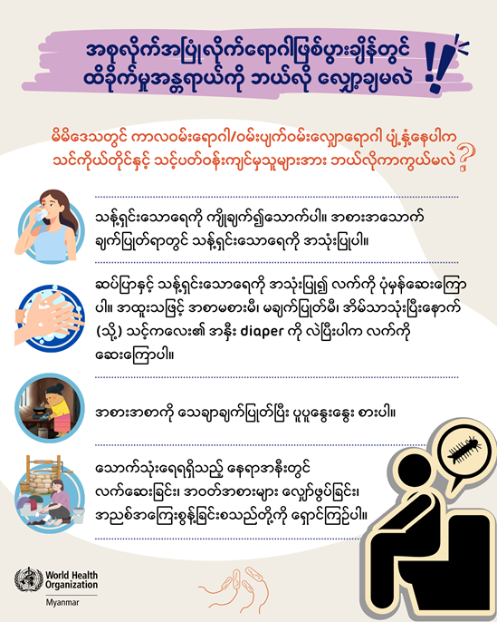Acute watery diarrhoea and cholera social media card in Myanmar language