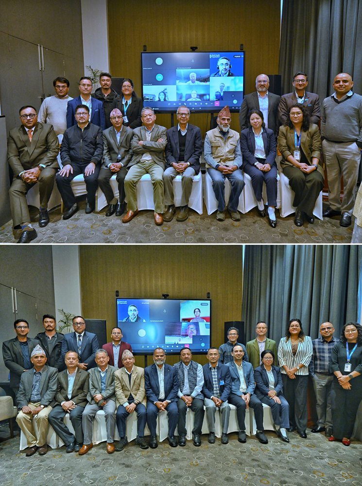 A collage of group photo of the experts and facilitators from the newly reconstituted National Vaccine-Preventable Disease (VPD) Expert Review Committees for polio (top photo) and measles–rubella (MR) present at an orientation session in Nepal