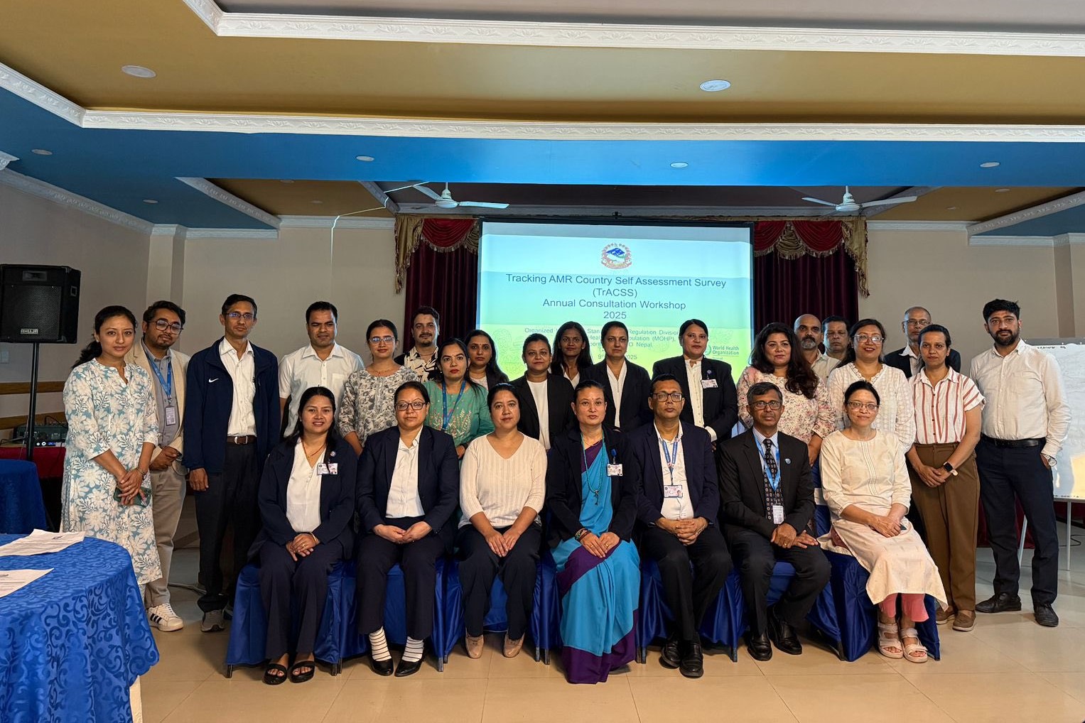 Group photo of participants from the multisectoral workshop held to assess Nepal’s AMR progress through the Tracking AMR Country Self-Assessment Survey.