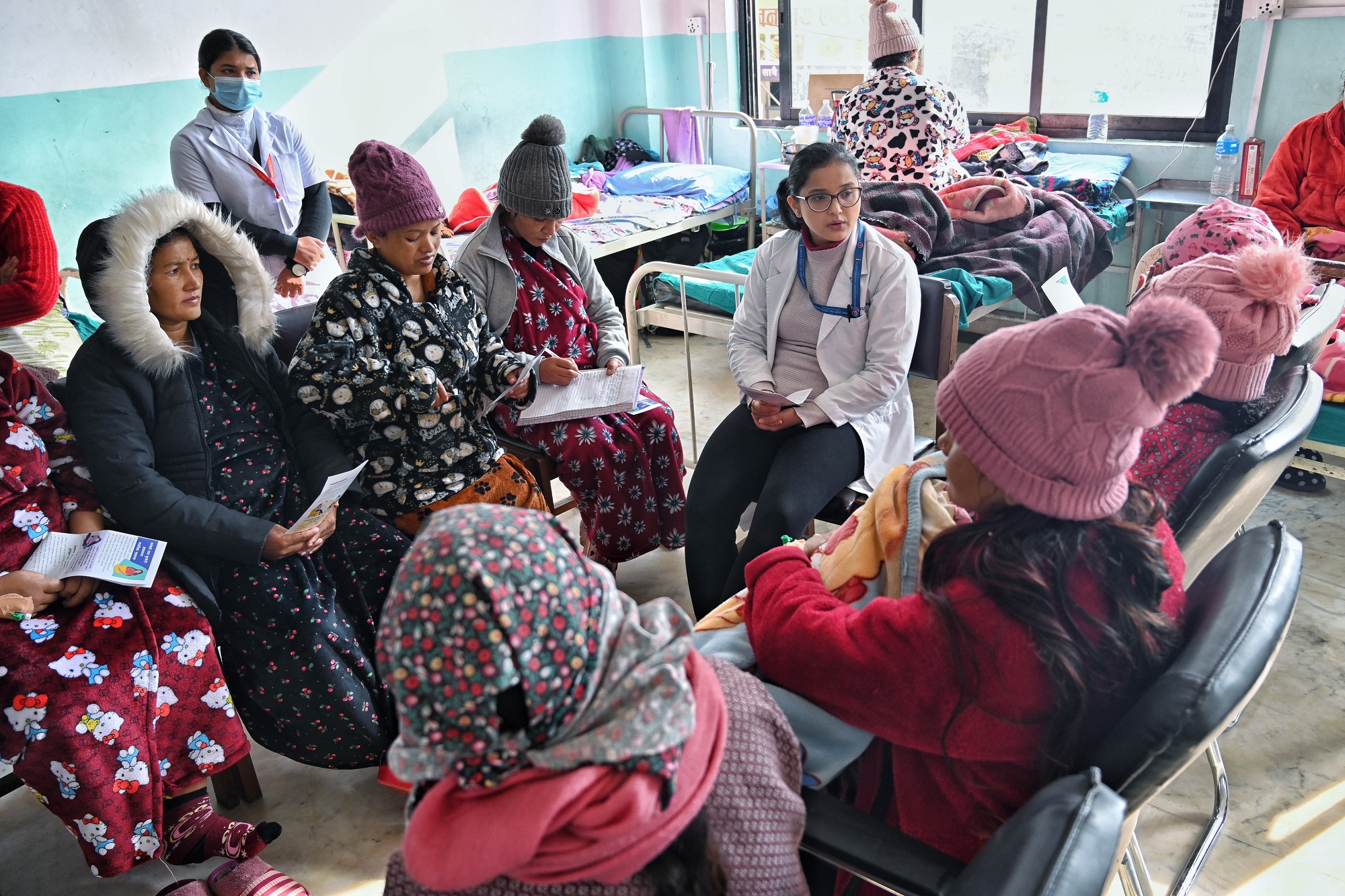 Dr Pratistha Ghimire, an appointed psychiatrist at the Mental Health Outpatient Unit in Paropakar Maternity and Women’s Hospital in Nepal, conducting a mental health education session tailored for new mothers.
