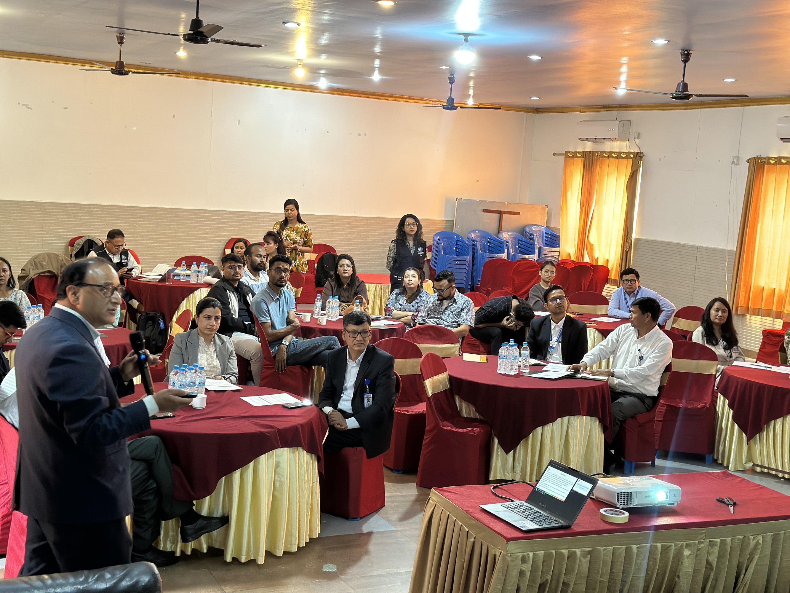 Mr Ek Narayan Lamsal, Immunization Focal Point for Gandaki Province, facilitating a session during the urban immunization workshop in the province