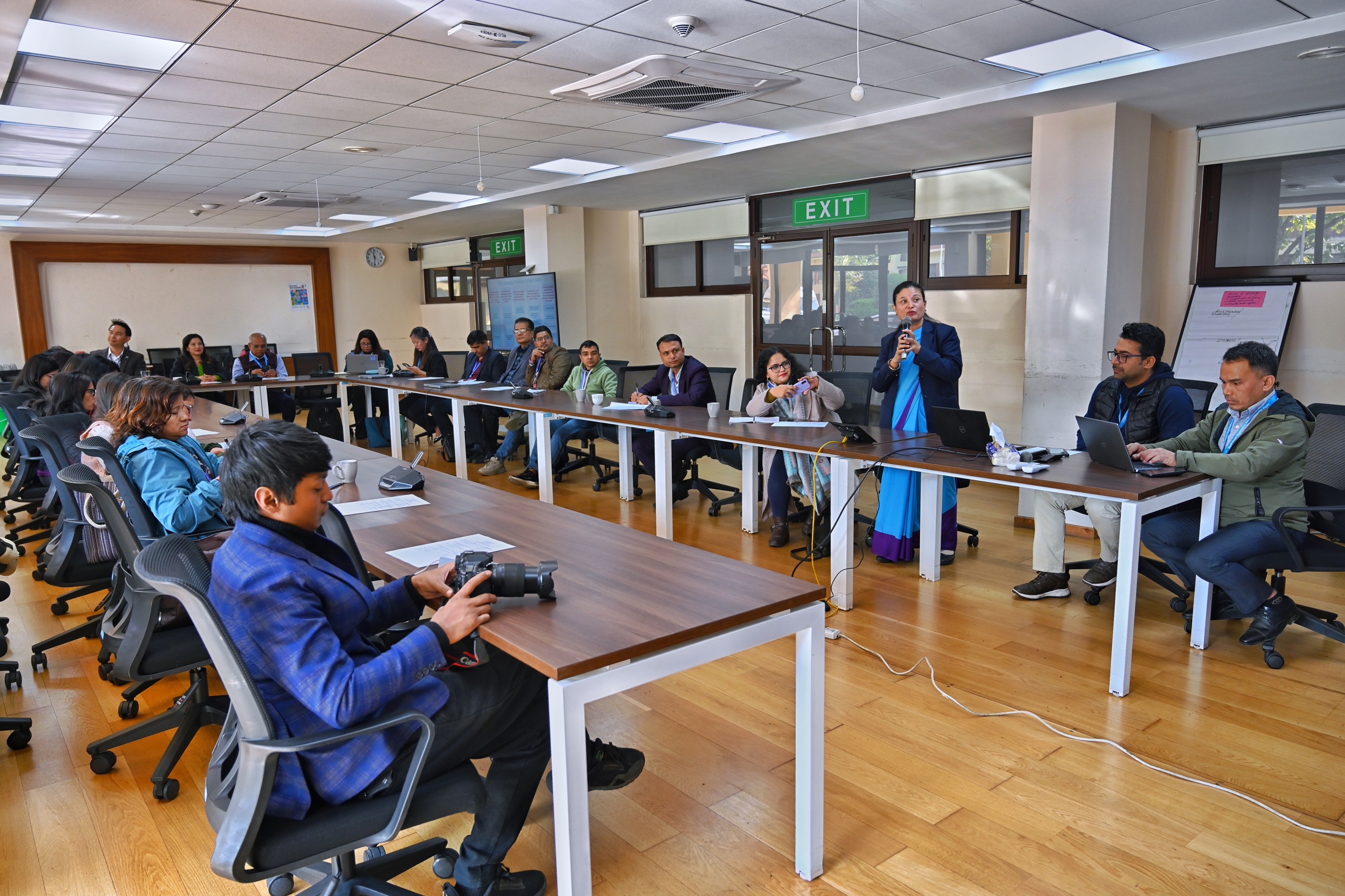 Ms Usha Tandukar, Senior Drug Administrator from the Quality Standards and Regulation Division, Ministry of Health and Population, delivering a presentation at a media interaction programme on antimicrobial resistance held in Bagmati Province, Nepal