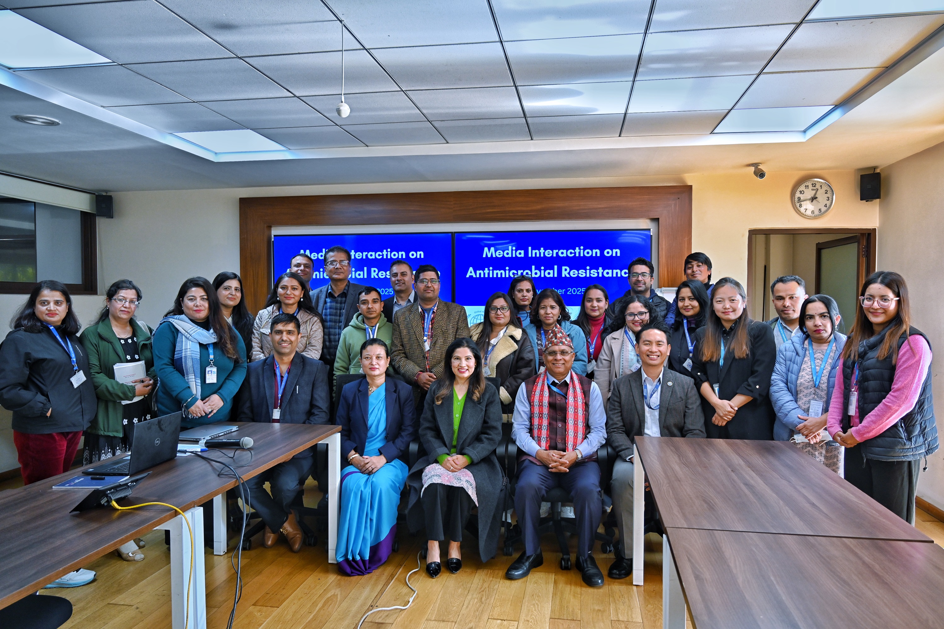 A group photo of participants and facilitators at a media interaction programme on antimicrobial resistance held in Bagmati province, Nepal