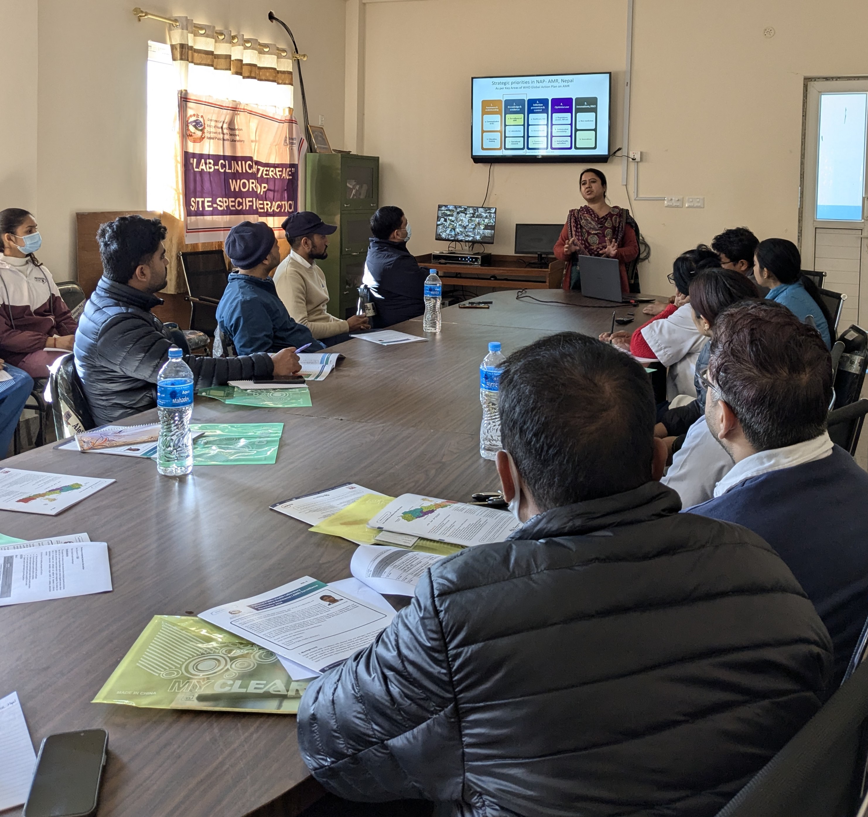 A personnel from National Public Health Laboratory, Ministry of Health and Population, orients clinicians and lab personnel on laboratory-based Antimicrobial Resistance surveillance at Mahakali Provincial Hospital, Sudurpashchim province, Nepal