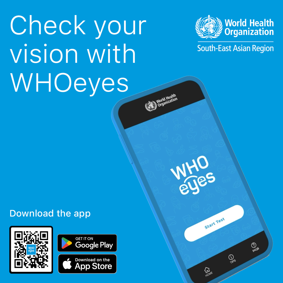 Flyer Image showing the QR code to access the WHOeyes app