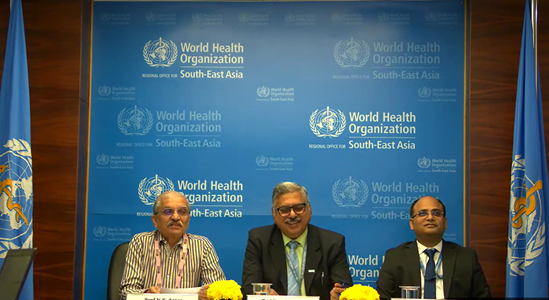 Dr Vinod Bura, Dr Rahul Srivastava, and Prof. Narendra Kumar Arora during the inaugural session of the WHO SEARO webinar