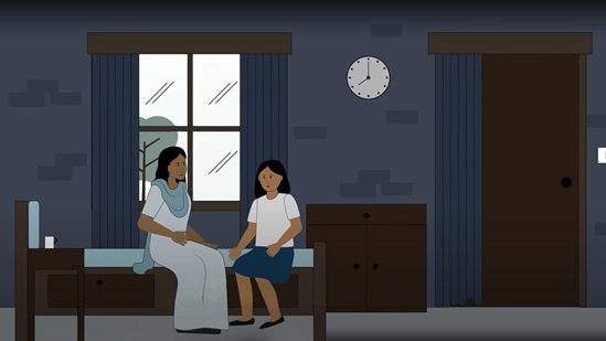 Illustration a girl and mother talking