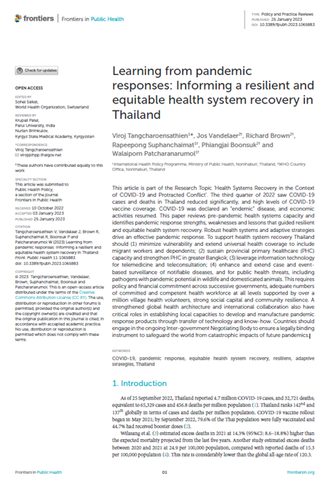 Learning from pandemic responses: Informing a resilient and equitable health system recovery in Thailand