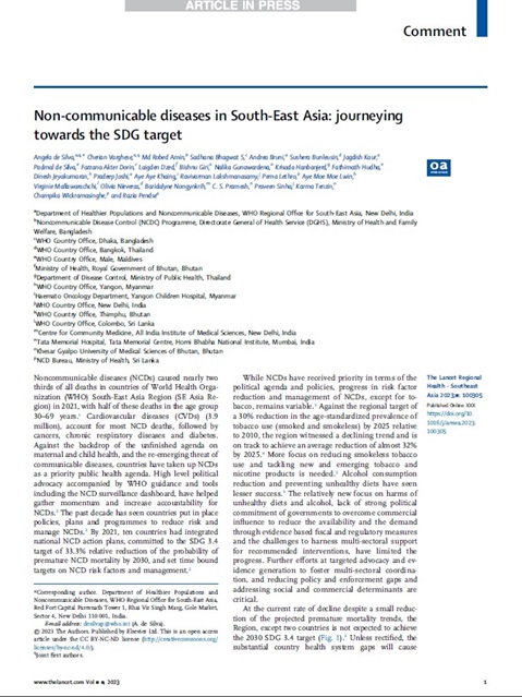 Non-communicable diseases in South-East Asia: journeying
towards the SDG target