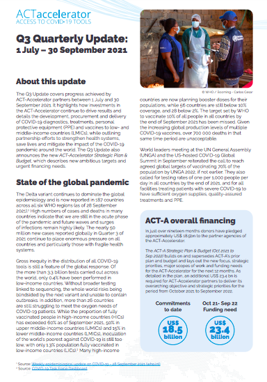 ACT Accelerator: Quarterly Update Q3: 1 July – 30 September 2021