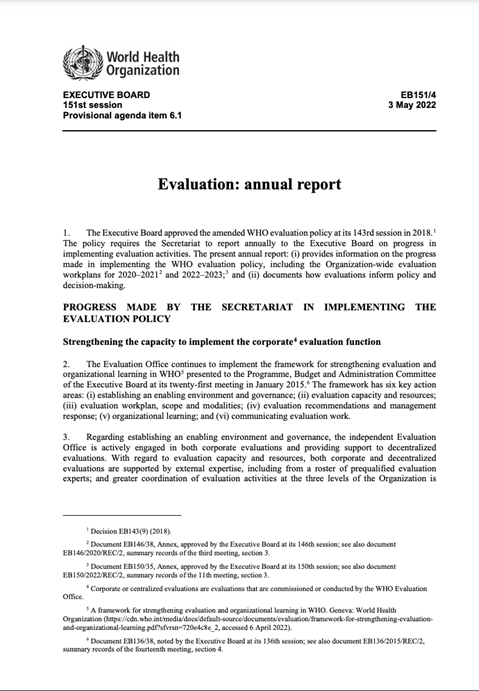 2022 Annual Evaluation Report (EB151/4)