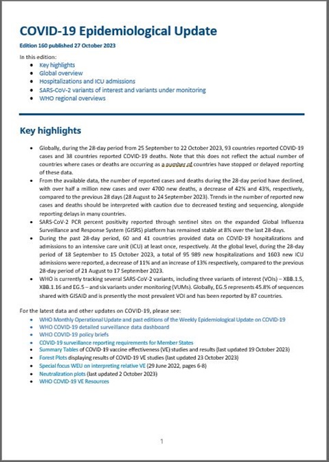 COVID-19 Epidemiological Update - 27 October 2023