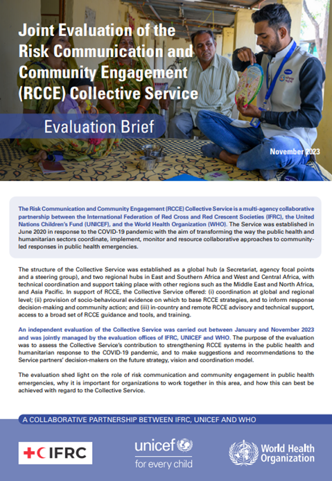Joint Evaluation of the Risk Communication and Community Engagement (RCCE) Collective Service: Evaluation brief