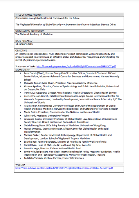 Commission on a global health risk framework for the future