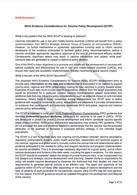 WHO Evidence Considerations for Vaccine Policy Development (ECVP)