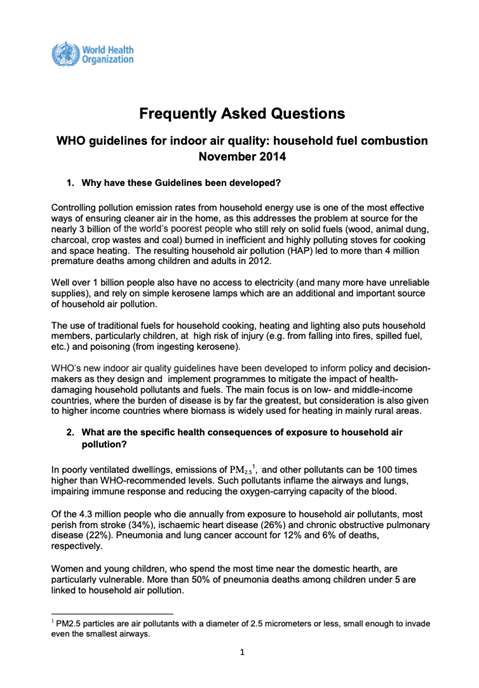 FAQs: WHO guidelines for indoor air quality: household fuel combustion