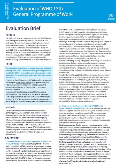 Evaluation of WHO 13th General Programme of Work: Evaluation brief