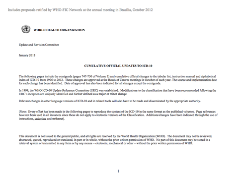 Official WHO ICD-10 Updates combined 1996-2012 Volume 1
