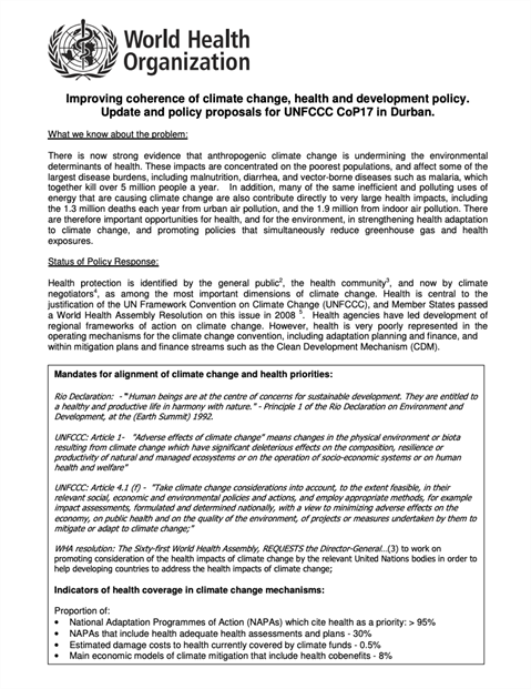 Improving coherence of climate change, health and development policy