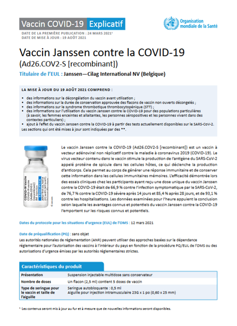 Vaccin Janssen contre la COVID-19 (Ad26.COV2-S [recombinant])