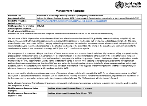 SAGE Immunization - Management Response - May 2021