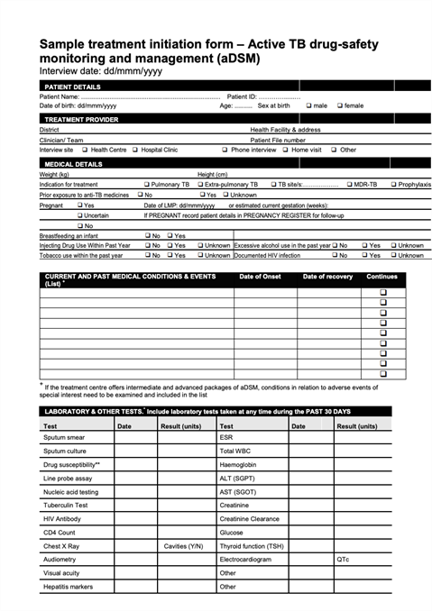 Sample treatment initiation form – Active TB drug-safety monitoring and management (aDSM)