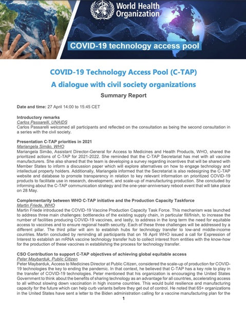 C-TAP Civil Society Consultation Summary Note