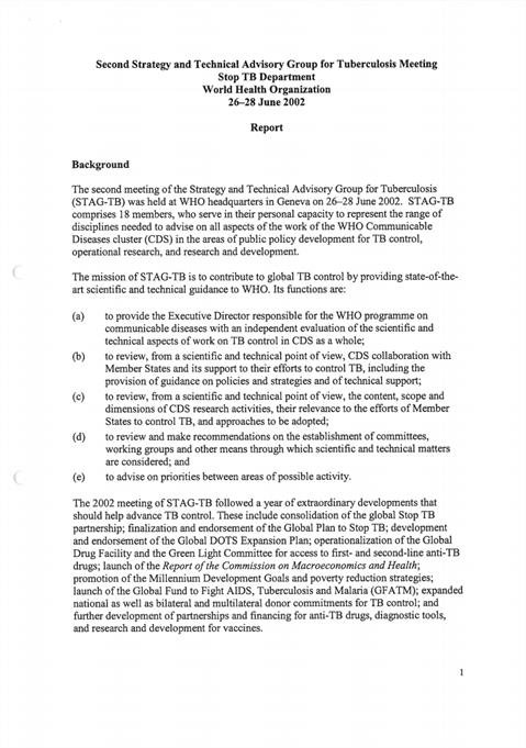 Report of the 2nd Meeting of the Strategic and Technical Advisory Group for TB