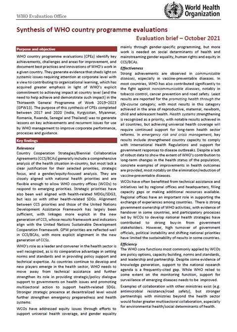Synthesis of WHO country programme evaluations: Evaluation brief - October 2021